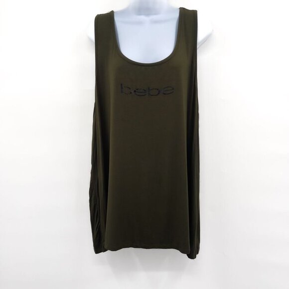 Bebe Workout Athletic Tank Top Mesh Back Plus Size Hunter Green 3X Y2K Logo - Picture 3 of 9